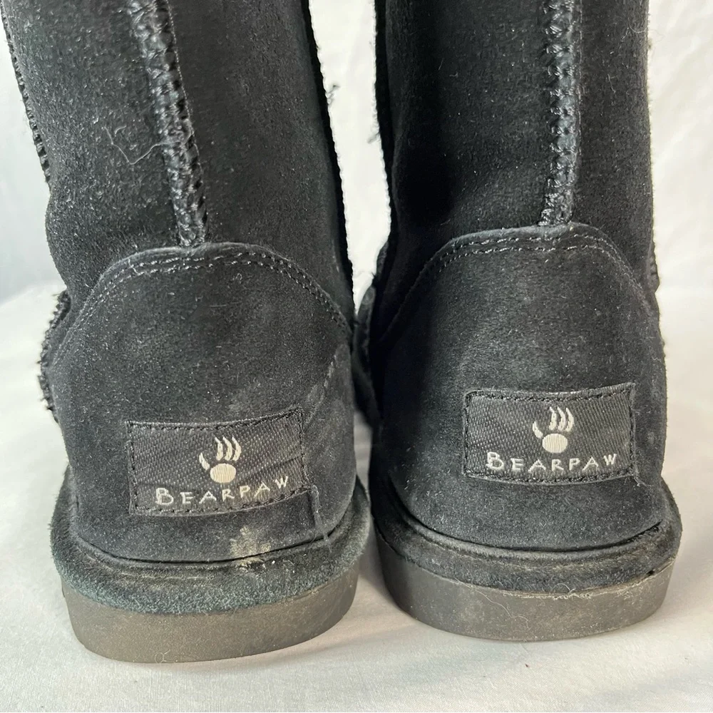 Bearpaw Emma Short Suede Upper Sheepskin Wool Lining Winter Boots Sz 9 Black